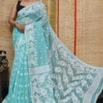 Oleander Soft Fountain Blue Dhakai Jamdani Saree