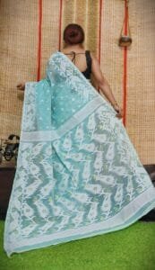 Oleander Soft Fountain Blue Dhakai Jamdani Saree