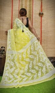 Oleander Soft Light Yellow Dhakai Jamdani Saree