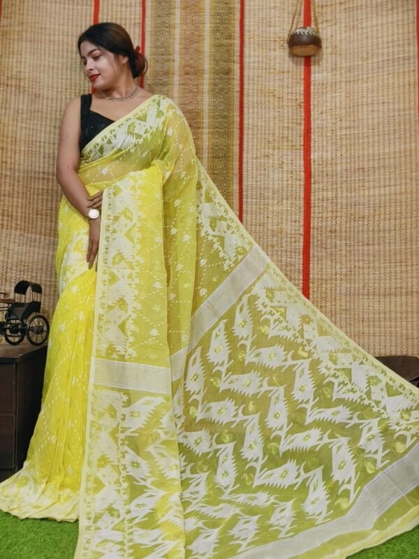 Oleander Soft Light Yellow Dhakai Jamdani Saree