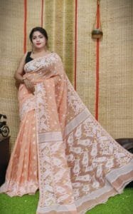 Oleander Soft Pale Taupe Dhakai Jamdani Saree