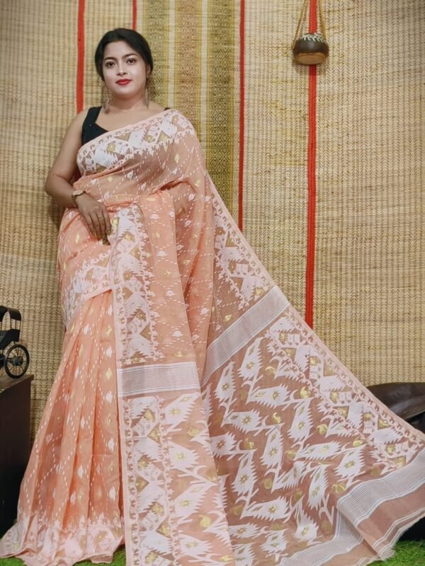 Oleander Soft Pale Taupe Dhakai Jamdani Saree