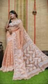 Oleander Soft Pale Taupe Dhakai Jamdani Saree