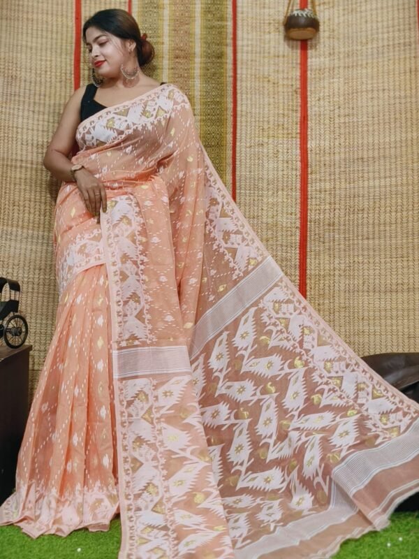 Oleander Soft Pale Taupe Dhakai Jamdani Saree