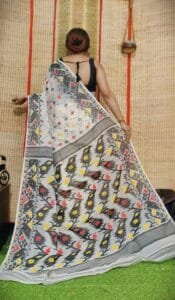 Oleander Soft Pastel Grey Dhakai Jamdani Saree