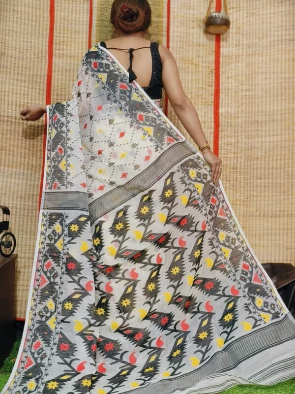 Oleander Soft Pastel Grey Dhakai Jamdani Saree
