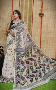 Oleander Soft Pastel Grey Dhakai Jamdani Saree