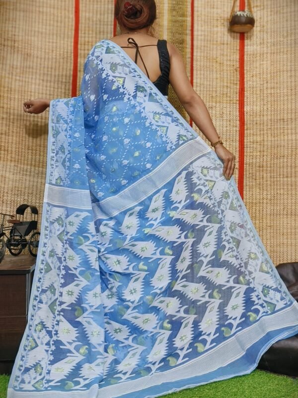 Oleander Soft Sky Blue Dhakai Jamdani Saree
