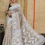 Oleander Soft Warm Grey Dhakai Jamdani Saree
