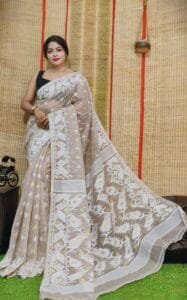 Oleander Soft Warm Grey Dhakai Jamdani Saree