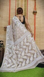 Oleander Soft Warm Grey Dhakai Jamdani Saree