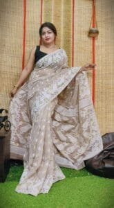 Oleander Soft Warm Grey Dhakai Jamdani Saree