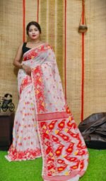 Oleander Soft White Dhakai Jamdani Sare