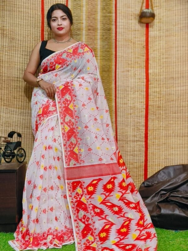 Oleander Soft White Dhakai Jamdani Sare