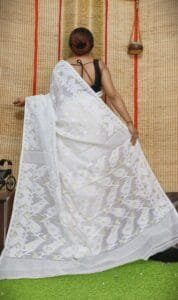 Oleander Soft White Dhakai Jamdani Saree