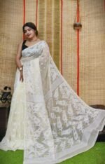 Oleander Soft White Dhakai Jamdani Saree