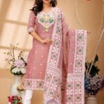 Four Leaf Dusty Pink Unstitched Jamdani Kurti Set