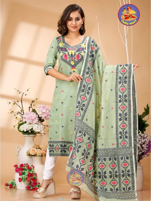 Four Leaf Pale Leaf Unstitched Jamdani Kurti Set