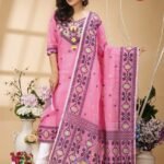 Four Leaf Pastel Magenta Unstitched Jamdani Kurti Set