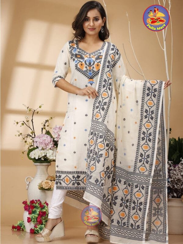 Four Leaf Pearl Bush Unstitched Jamdani Kurti Set