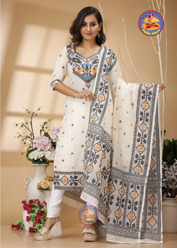 Four Leaf Pearl Bush Unstitched Jamdani Kurti Set
