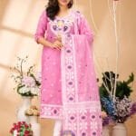 Four Leaf Pink Sherbet Unstitched Jamdani Kurti Set