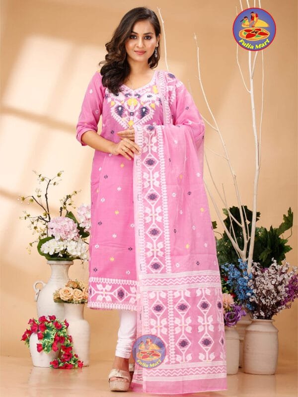 Four Leaf Pink Sherbet Unstitched Jamdani Kurti Set