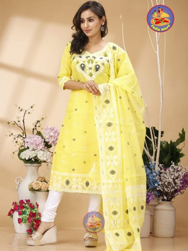 Four Leaf Sweet Corn Unstitched Jamdani Kurti Set