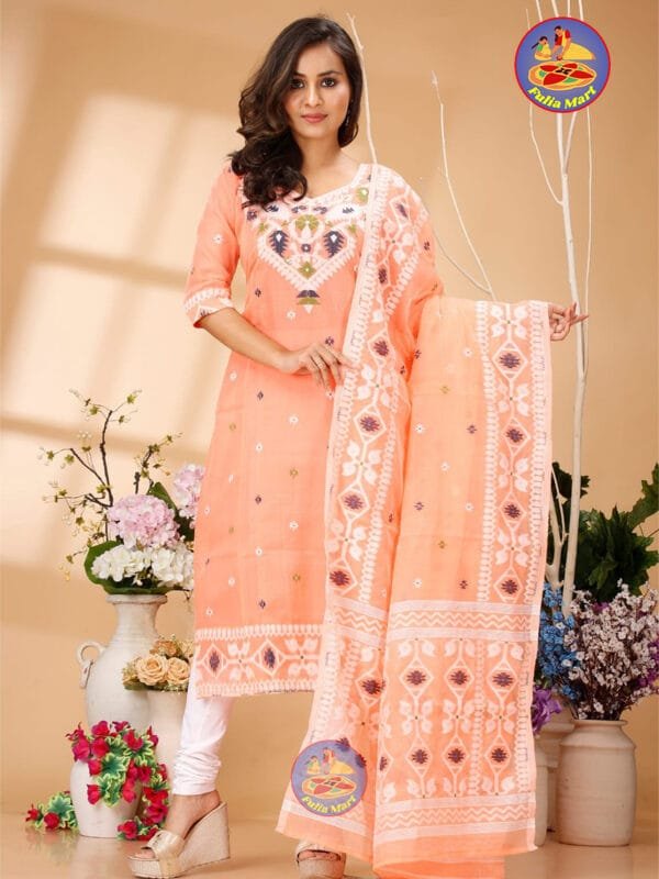 Four Leaf Wax Flower Unstitched Jamdani Kurti Set