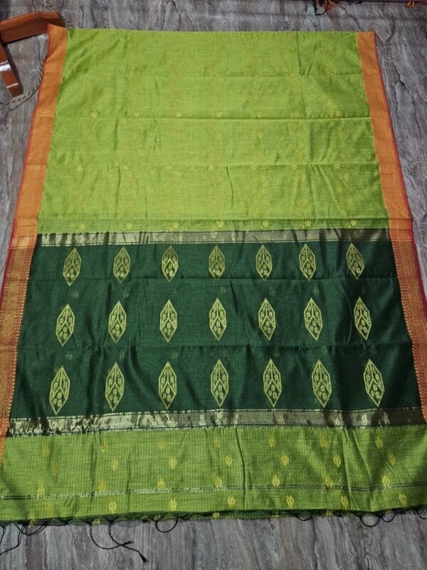 Maheshwari Design Avocado Cotton Silk Handloom Saree with Blouse Piece