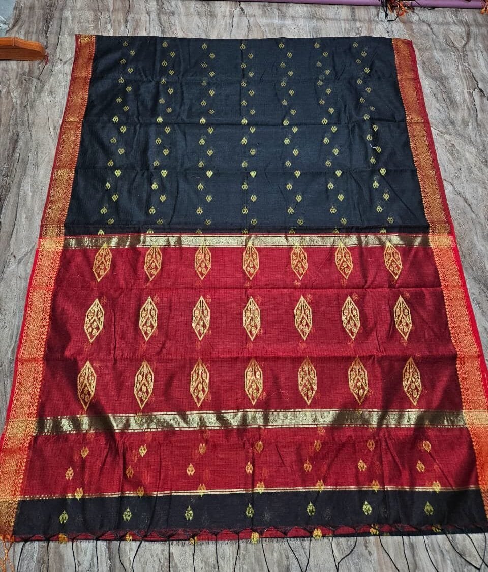Maheshwari Design Black Cotton Silk Handloom Saree with Blouse Piece 1 Maheshwari Design Black Cotton Silk Handloom Saree with Blouse Piece