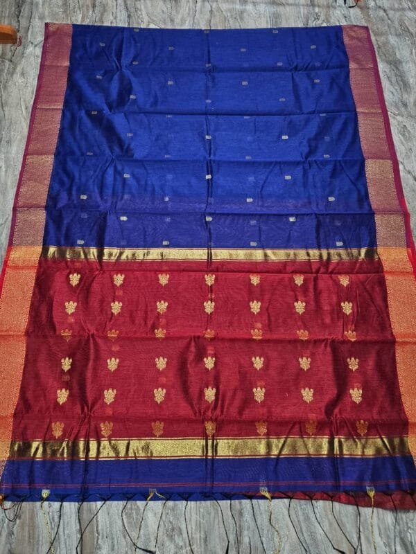 Maheshwari Design Blue Cotton Silk Handloom Saree with Blouse Piece