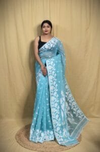 Bonolota Soft Hippie Blue Jamdani Saree