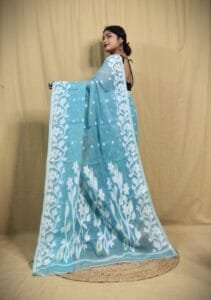 Bonolota Soft Hippie Blue Jamdani Saree