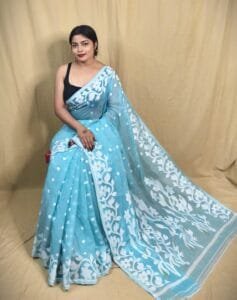 Bonolota Soft Hippie Blue Jamdani Saree