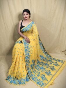 Bonolota Soft Light Yellow Jamdani Saree