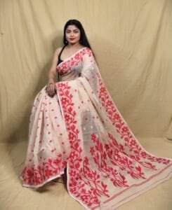 Bonolota Soft Mushroom Jamdani Saree