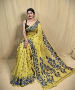Bonolota Soft Old Gold Jamdani Saree