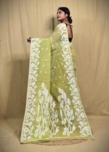 Bonolota Soft Olive Green Jamdani Saree