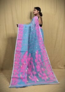 Bonolota Soft Picton Blue Jamdani Saree