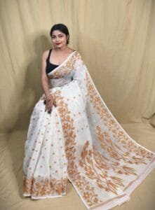 Bonolota Soft White Jamdani Saree