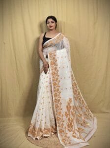 Bonolota Soft White Jamdani Saree