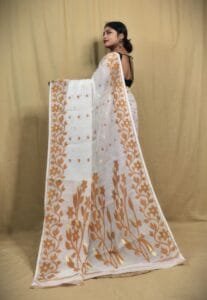 Bonolota Soft White Jamdani Saree