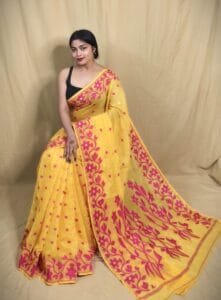 Bonolota Soft Yellow Jamdani Saree