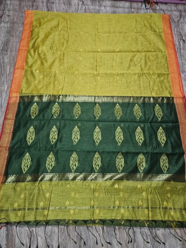 Maheshwari Design Brass Cotton Silk Handloom Saree with Blouse Piece
