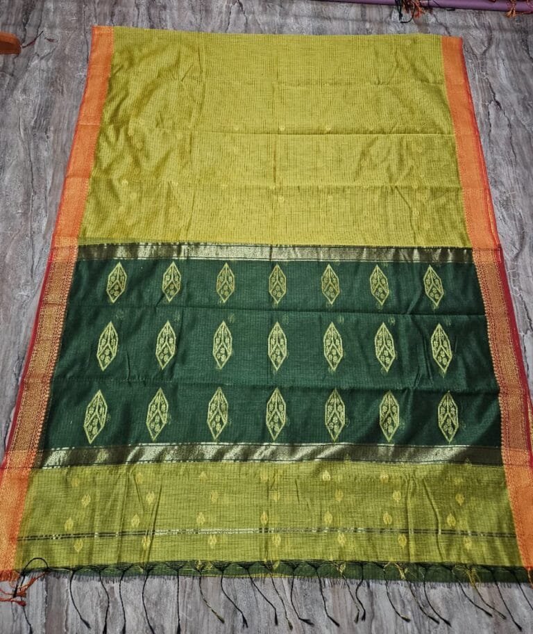 Maheshwari Design Brass Cotton Silk Handloom Saree with Blouse Piece
