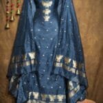New Butterfly Dark Grey Blue Muga Cotton Unstitched Jamdani Suit Set