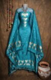 New Butterfly Deep Aqua Muga Cotton Unstitched Jamdani Suit Set