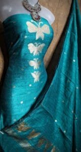 New Butterfly Deep Aqua Muga Cotton Unstitched Jamdani Suit Set