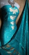 New Butterfly Deep Aqua Muga Cotton Unstitched Jamdani Suit Set
